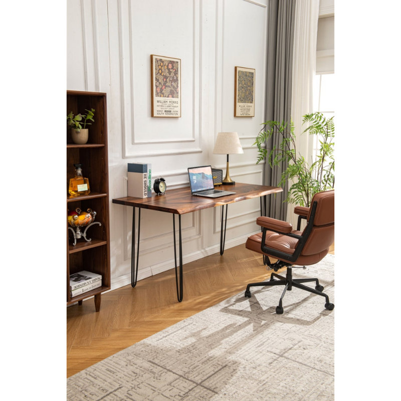 Live Edge Desk with Hairpin Legs and South American Walnut, Live Edge Desk, 29.5" H x 34" W x 20" D