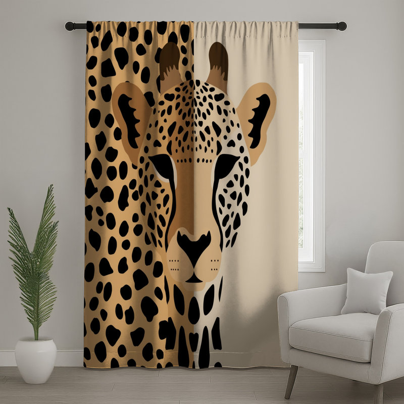 Rideaux de fenêtre Cheetah Illustration Art, 50 po x 80 po - 1 panneau, Transparent