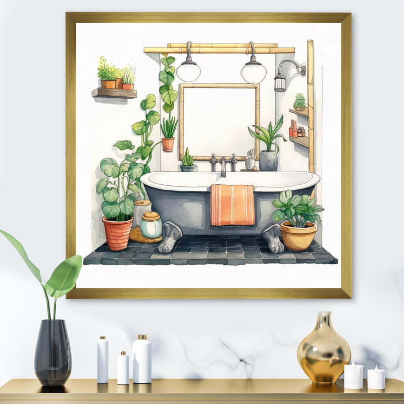 Décoration de salle de bain naturelle XXXII - Art mural de salle de bain, Cadre doré à une seule photo
