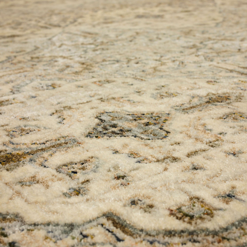Gray and Cream Geometric Synthetic Runner Rug