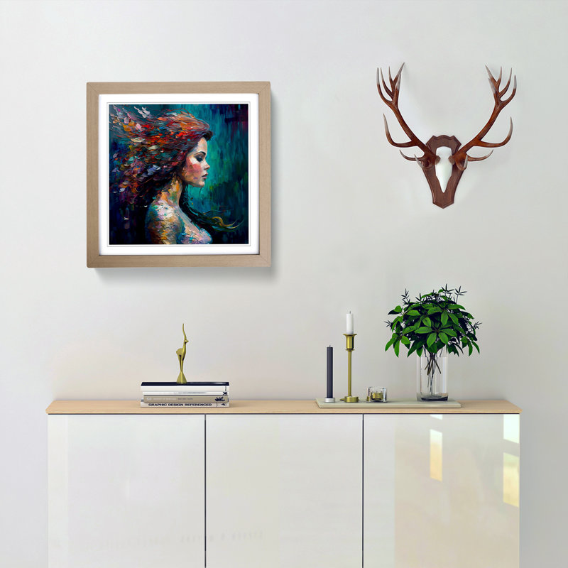 Mermaid Palette Knife Painting - Framed Print, Oak