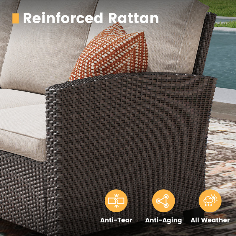 Patio Wicker Sofa Chair with Cushions , Sand