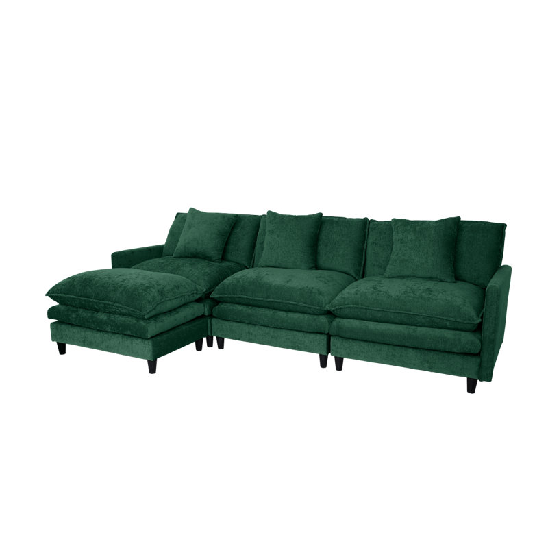 Canapé en chenille de 108 po en forme de L à structure modulaire, avec un design polyvalent qui s'adapte à tout espace intérieur, offrant un confort sans limite et un style contemporain.