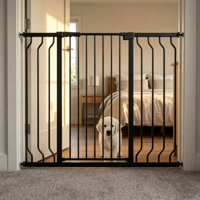 Barrière de sécurité réglable pour bébé et animaux de 40,55 po de hauteur - Barrière de sécurité en métal à fixation automatique, fermeture automatique, rallonges pour portes larges - noir