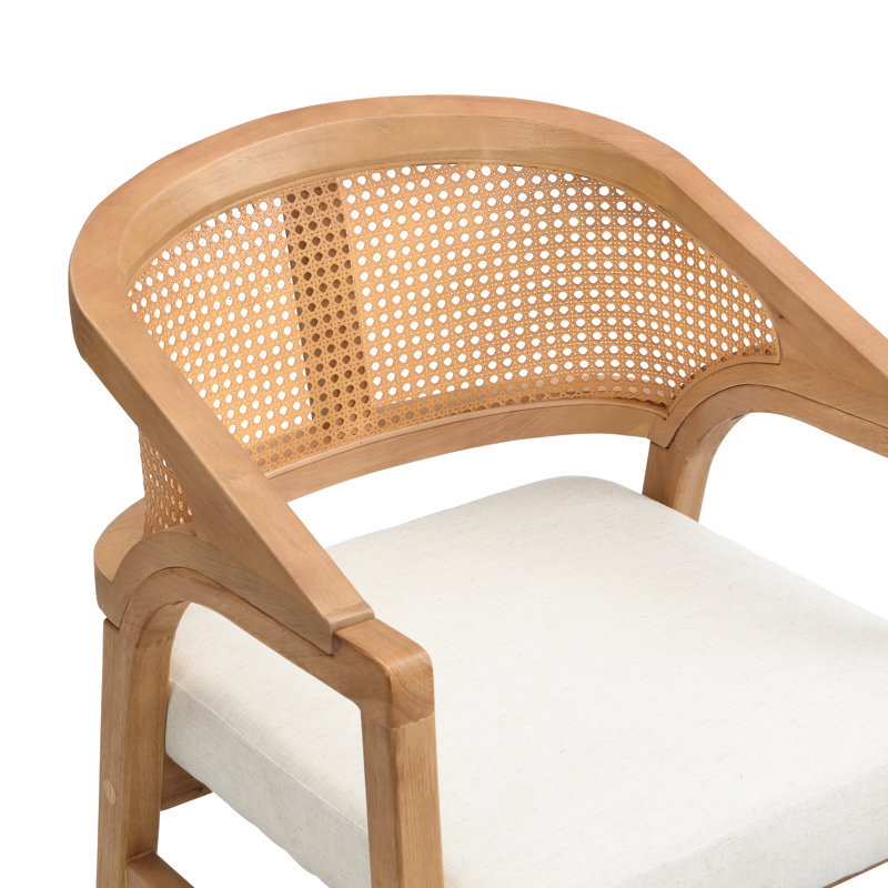 Chaises de salle à manger en bois Stanley avec dossier en canne et siège rembourré, Blanc, Chêne naturel