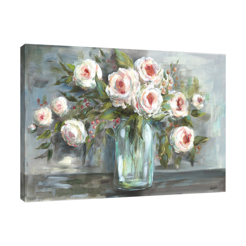 Blooms In A Mason Jar - Wrapped Canvas Print, 91.4cm H x 121.9cm W
