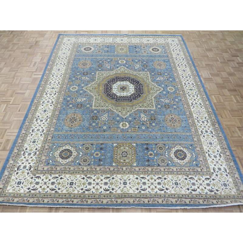 Tapis oriental à motif géométrique mamelouk bleu noué à la main 9 x 11 pi 7 DE1F7A3C262A46EC91168B94CDDA9A88
