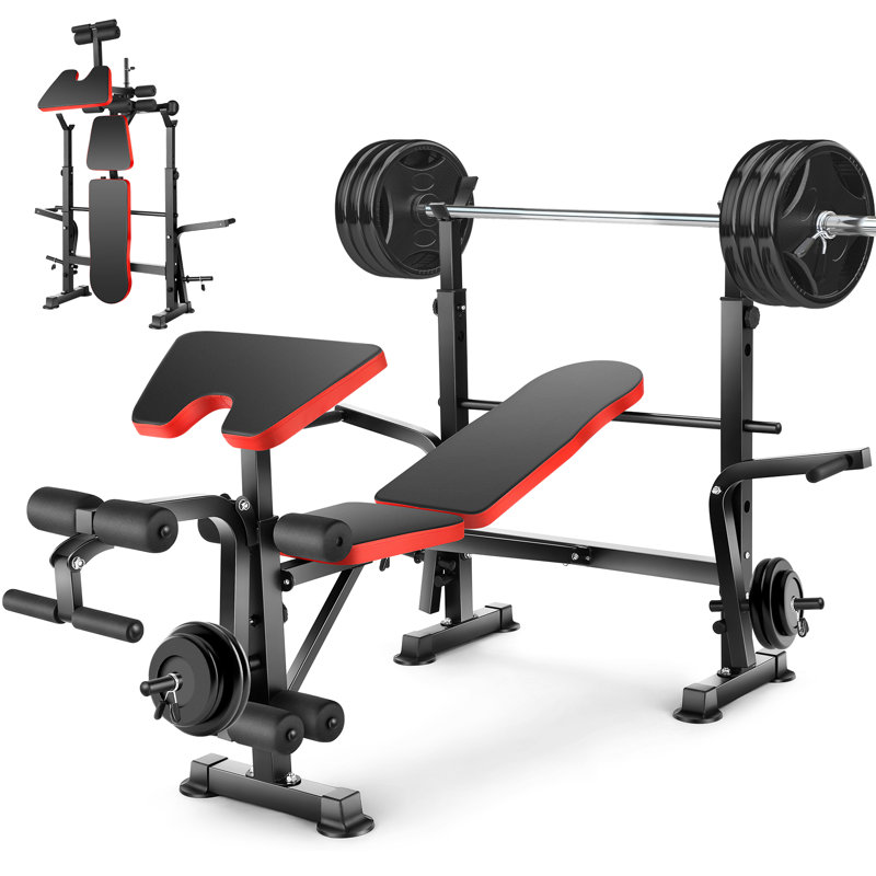 6 In 1 Weight Bench Set With Squat Rack Adjustable Workout Bench, 50.4" H x 53" W x 17.5" D