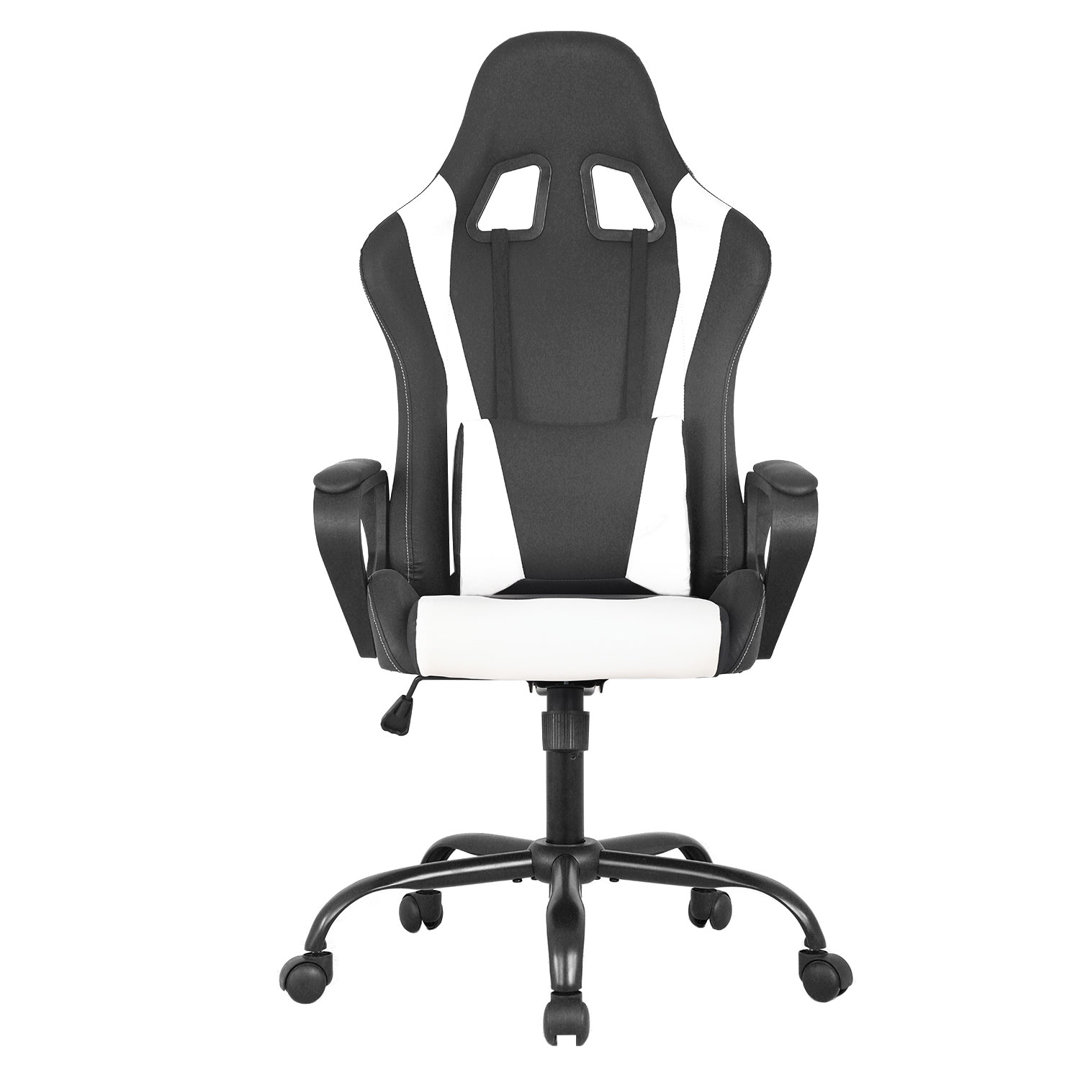 Nisveta  Donalsonville Adjustable Reclining Ergonomic Faux Leather Swiveling PC & Racing Game Chair in Black/White Inbox Zero