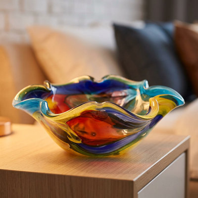 Bol décoratif contemporain en verre Cassatt en rouge / jaune / bleu