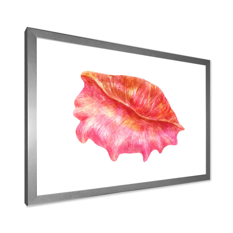 " Pink Sea Shell ", Silver Picture Framed Canvas, 12" H x 20" W x 1" D