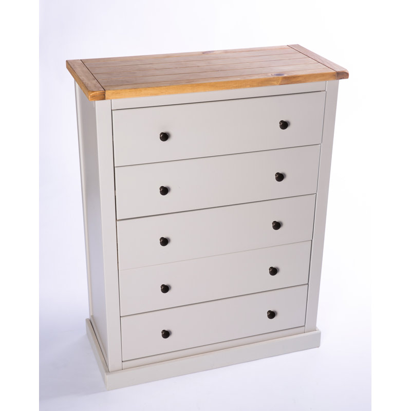Endsley 90cm W 5 - Drawer Chest of Drawers, Grey/White, Brass