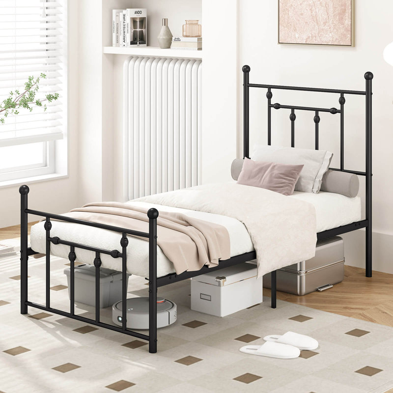 Metal Bed Frame With Headboard Under-bed Storage Mattress Foundation, Twin