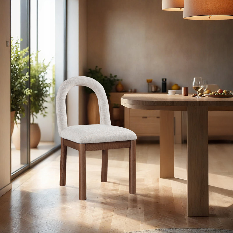 Chaise Macleod, Tissu beige texturé en lin, Brun