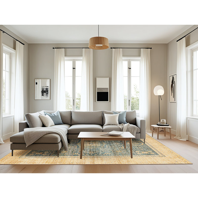 Tapis beige / bleu Southwestern, Rectangle 8 pi x 12 pi