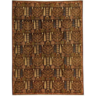 Tapis brun et orange de haute qualité noué à la main