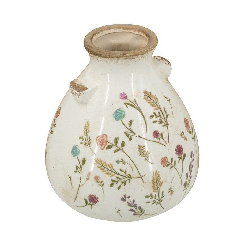 Vase décoratif en céramique 6,5X6,5X7,5 "avec motifs floraux multicolores
