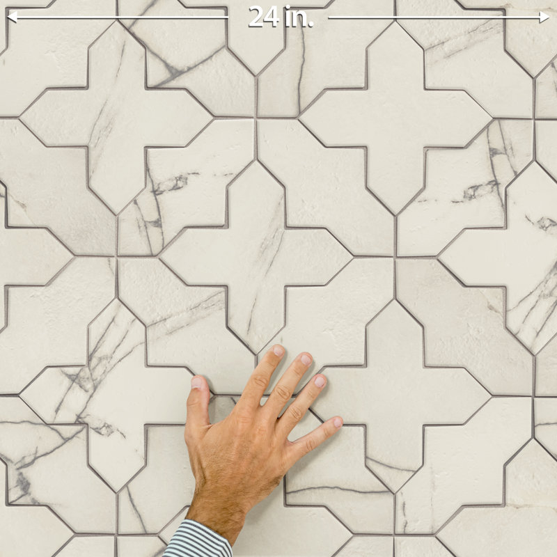 Istanbul Squire Shield With Cross 6 In. X 8-3/8 In. Porcelain Floor And Wall Tile Kit, White/Gray
