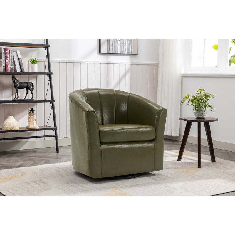 Faux Leather Swivel Barrel Chair, Cream
