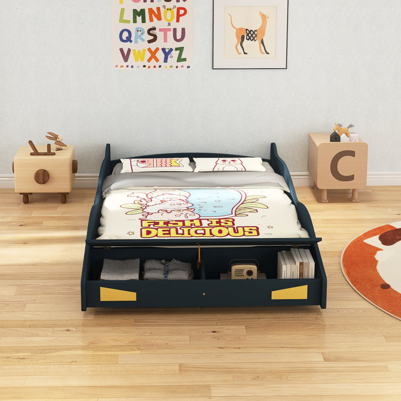Full Size Race Car-Shaped Platform Bed, Blue, Full