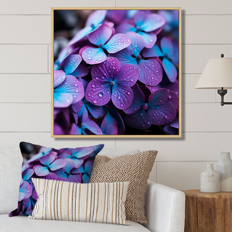 Harmonie mauve, fleurs, harmonie II - hydrangées, art mural, Cadre flottant brun, H 30 po x l 30 po x P 1,5 po