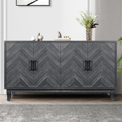 Armoire buffet 4 portes pour le salon Stronger, rangement gris taupe avec finition laquée et armoire d'entrée épaisse