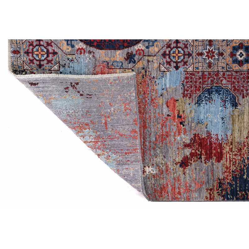 Hand Knotted Wool Area Rug in Gray