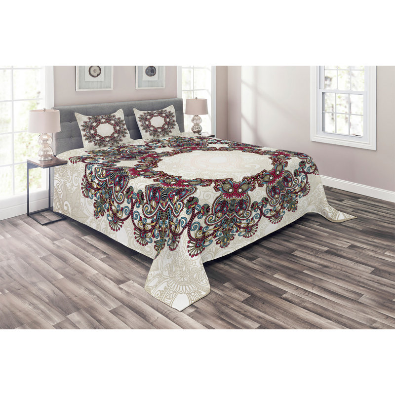 Puppy Eclectic Polyester Floral Coverlet, King Bedspread + 2 Shams