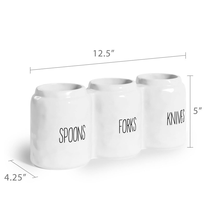 White Ceramic Three-Compartment Utensil Holder
