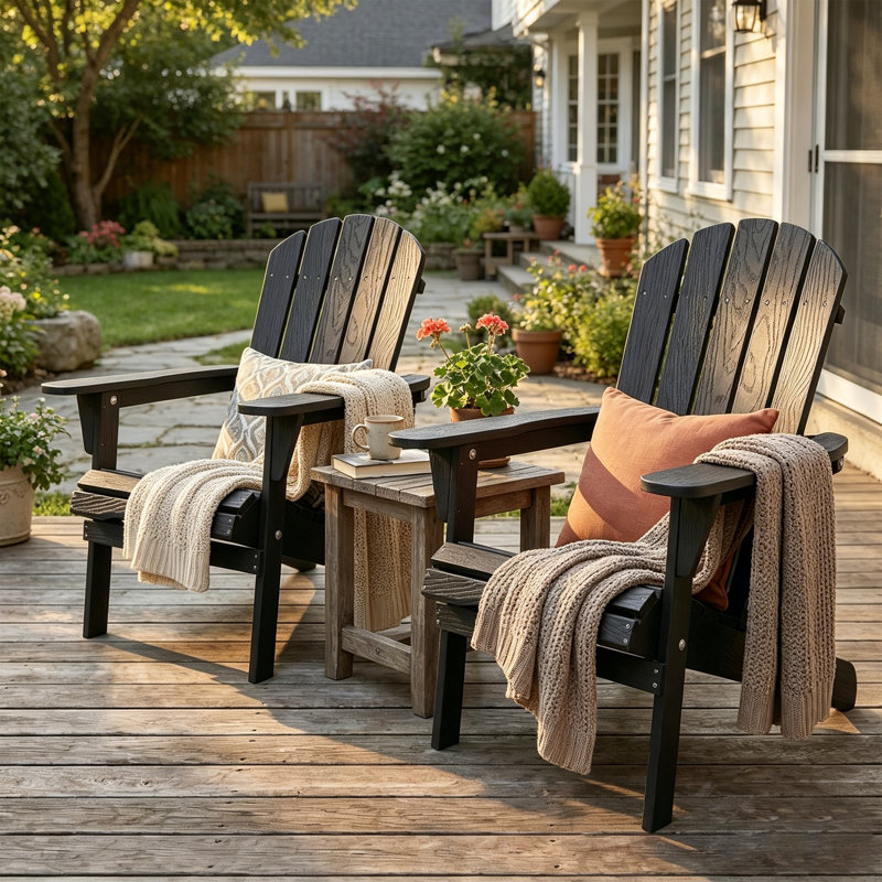 Ensemble de 2 chaises longues pliantes en bois massif Grain, Black