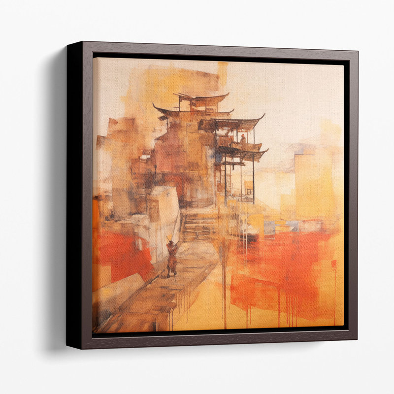 Impression abstraite inspirée de la dynastie Zhou, Cadre flottant blanc, H 40 po x l 40 po x P 1,25 po