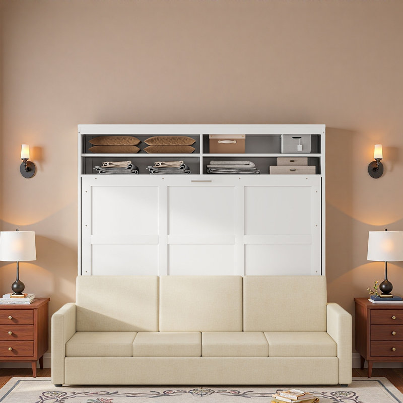 Queen Size Murphy Bed Wall Bed With Sofa, White