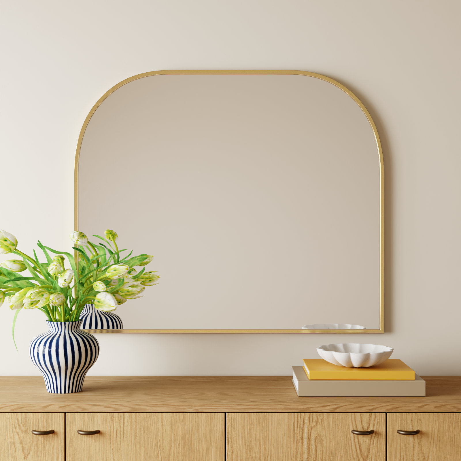 Sabine Metal Wide Arch Wall Mirror, Brass, 34" x 40"