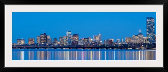 «Boston City Skyline at Night», impression, H 25 po x l 56 po x P 1 po, Cadre noir