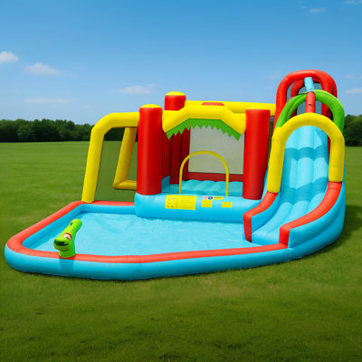 11.5Ft × 14.7Ft Inflatable Water Park With Slide, Pool, Climbing Wall, Water Gun & Sports Games