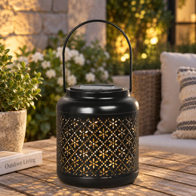 Lanterne solaire en métal de 12 cm (4,7 pouces) avec motif floral ajouré pour la décoration extérieure