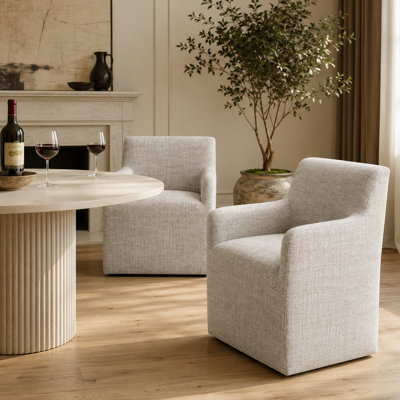 Chaises de salle à manger rembourrées avec roulettes, ensemble de 2 fauteuils à dossier demi-tonneau entièrement assemblés, fauteuil d'appoint en bois massif pour le salon de la salle à manger