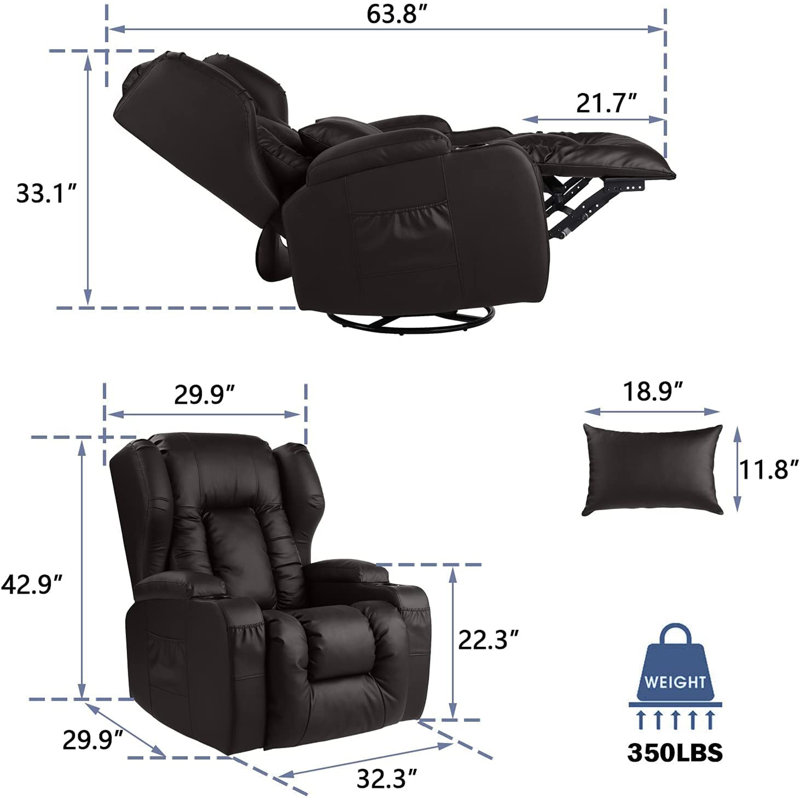 Fauteuil à bascule pivotant manuel inclinable avec porte-gobelets lombaires, Brun foncé
