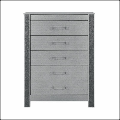 Commode argentée Lorenzo avec compartiment caché et poignée en acrylique pour un rangement sécuritaire des bijoux