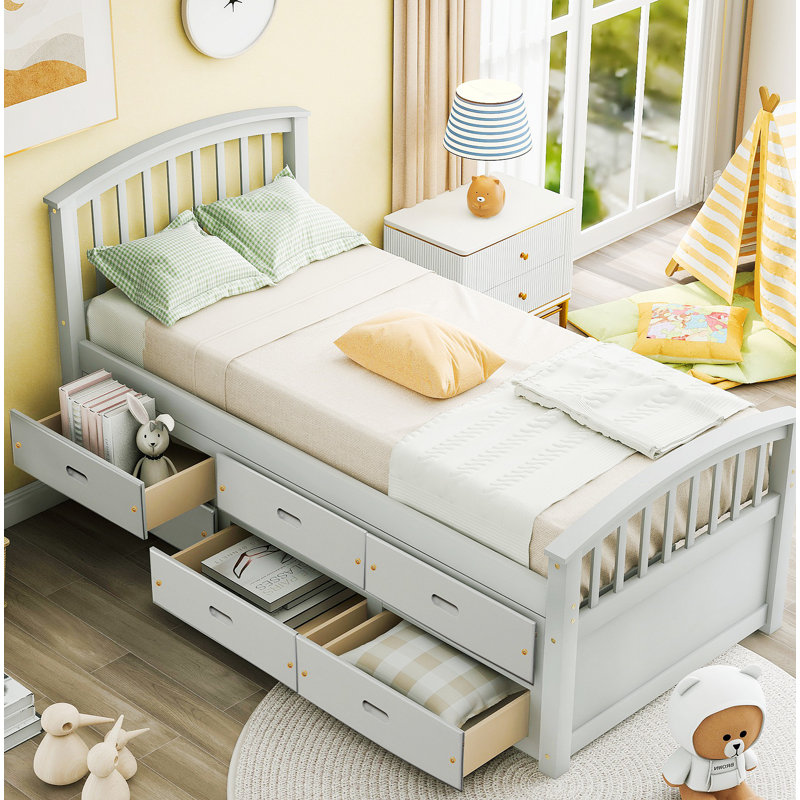 Lit plateforme simple avec rangement, gris