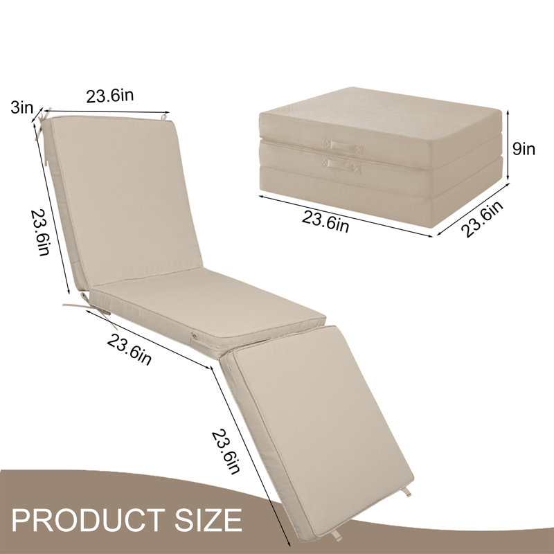 Outdoor Chaise Lounge Cushions Set Of 2 With Hook & Loop Fasteners, Tri-fold Replacement Cushions For Patio Furniture, Water Resistant