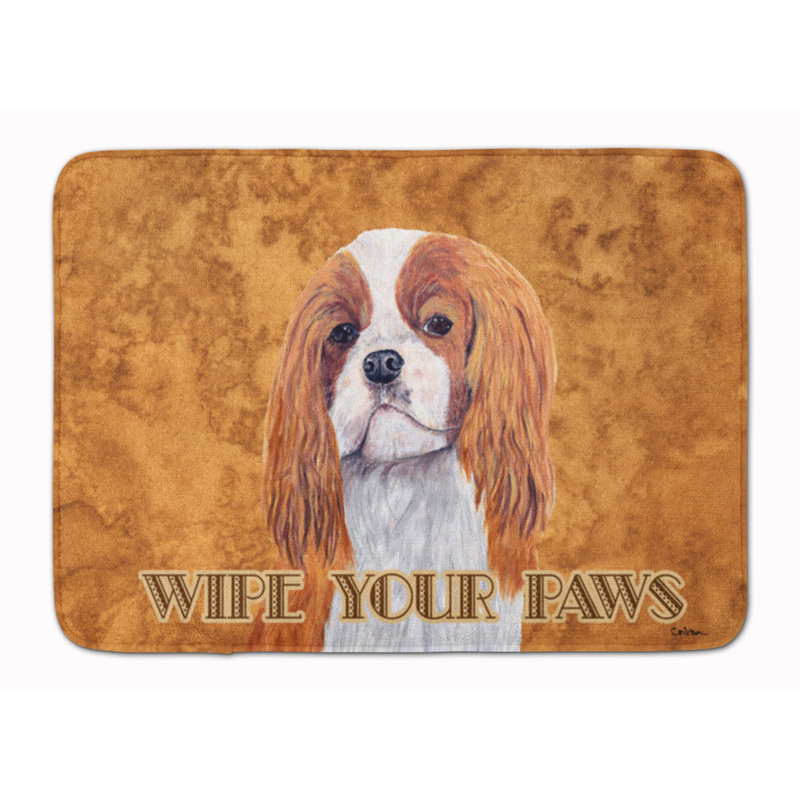 Tapis pour salle de bain à mousse mémoire cavalier épagneul wipe your pattes