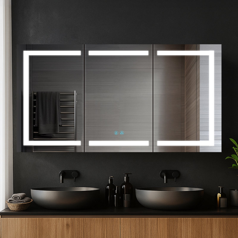 32" Bathroom Medicine Cabinet with LED Mirror – Recessed or Wall-Mount Storage Cabinet, One Touch Built-in Defogger, Dimmable Light, Vanity Mirror, 3 Adjustable Glass Shelves