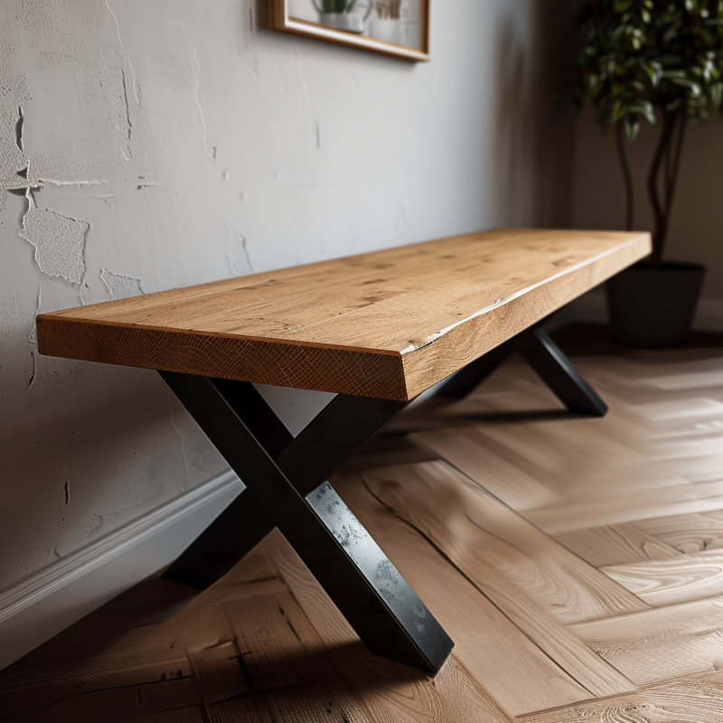 Rustic Bench with Chunky X Legs, 45cm H x 130cm W x 35cm D
