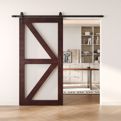 Porte de grange non assemblée et fini en verre avec motif à flèche 36 po x 80 po Homacer Red Homacer