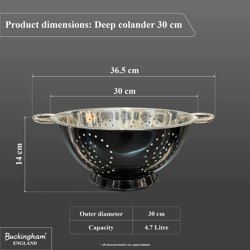 Buckingham Stainless Steel Deep Colander  , Black