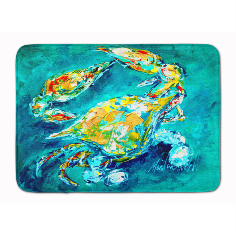 Tapis pour salle de bain en microfibre Crab By Chance, Bleu aqua