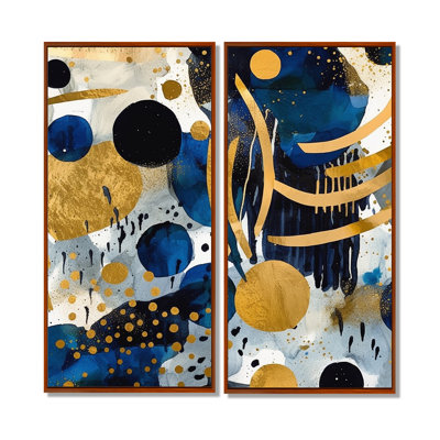 Abstract Pattern With Blue & Golden Textures XIX - Blue Modern Wall Art 2-Panels