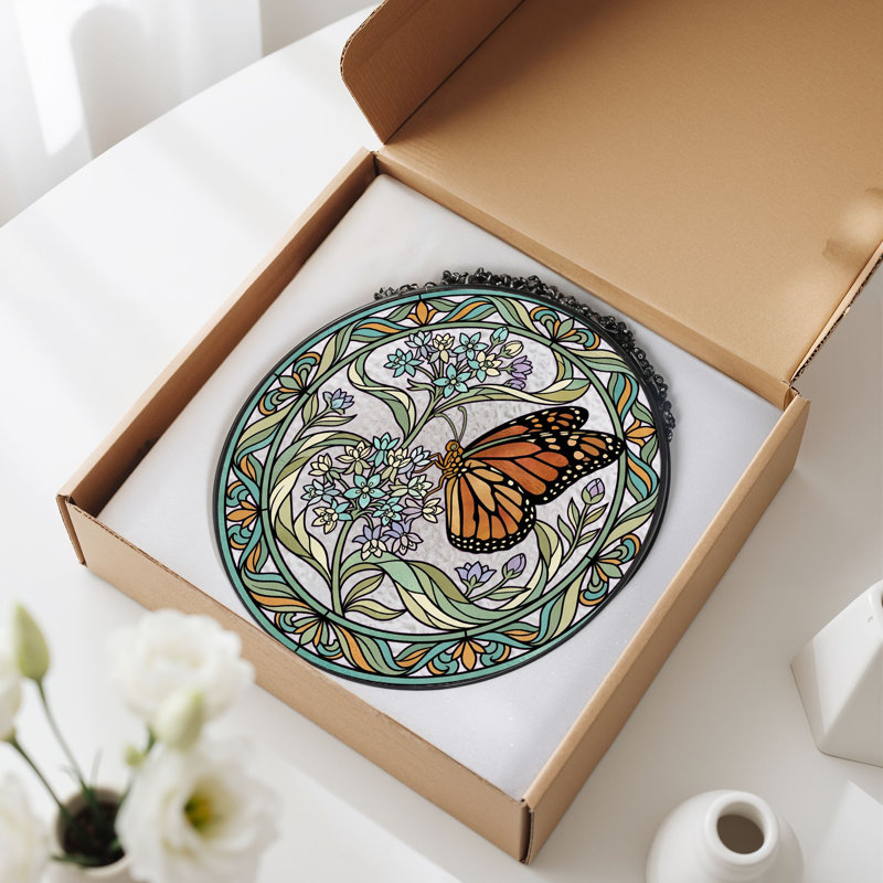 Vitrail de vitrail papillon Butterfly, 7,8 heures, 7.8"H