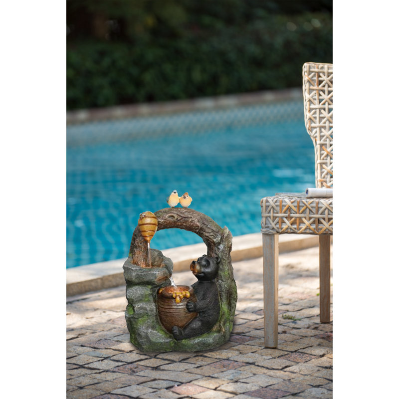 Decorative 2-Tier Woodland Animal Water Fountain with Bird and Bear Accent